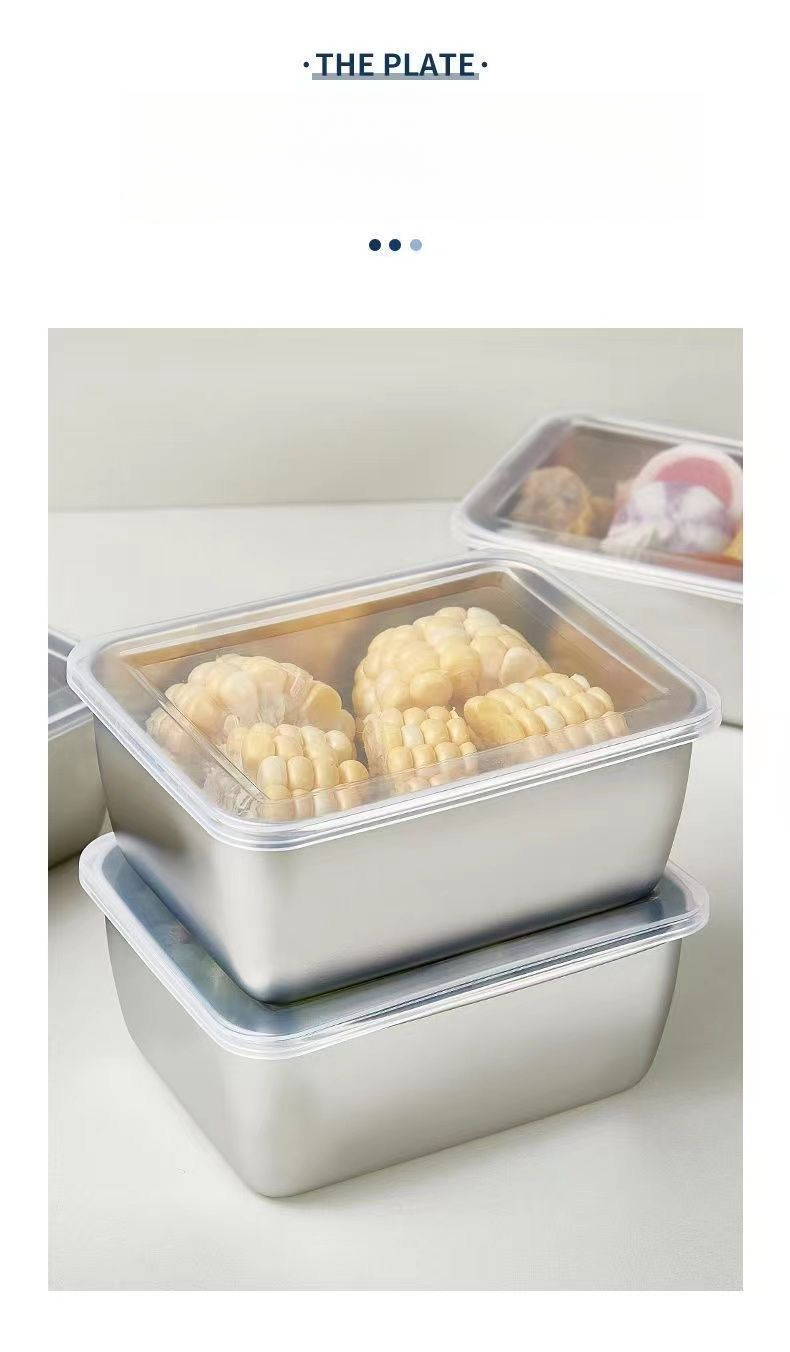 Stainless Steel Food Storage Container Small Square Kitchen Basin Luncheon Meat With Lid Freezing Divider Box Frozen_voghion.com