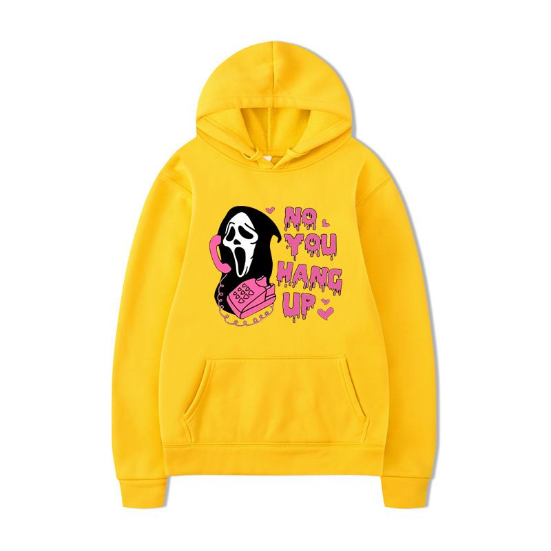 Felpa con cappuccio di Halloween "No You Hang Up", stampa colorata, manica lunga, casual, ampia_voghion.com