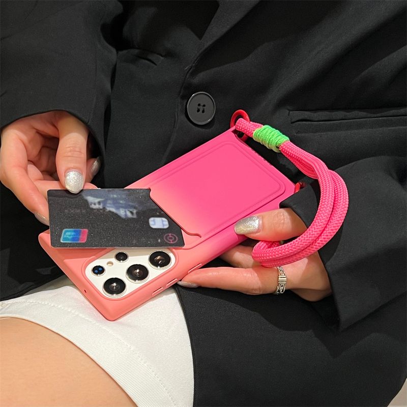 Handgelenkschlaufe Lanyard Gradienten Karte Tasche Telefon Fall Für Samsung S24 Ultra S23 FE S22 Plus A55 A54 A52 A35 A15 A14 a13 A12 A05 Abdeckung_voghion.com