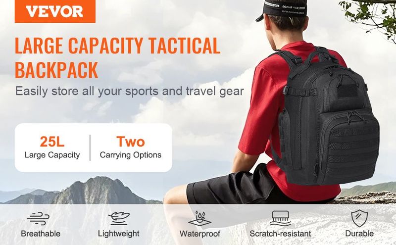 Tactical Backpack 25L Military Backpack With Molle Mode & Sponge Pad Black_voghion.com