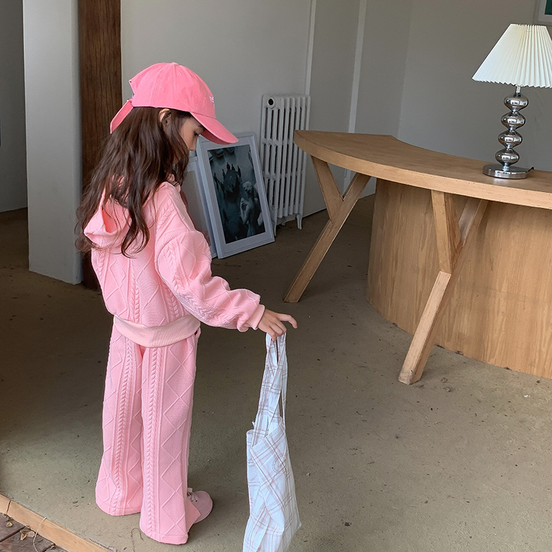 Mädchen Herbst Neue Kleine Mädchen Koreanische Kurze Strick Langarm Top Split Flare Hosen Zwei Stück Set Mode_voghion.com
