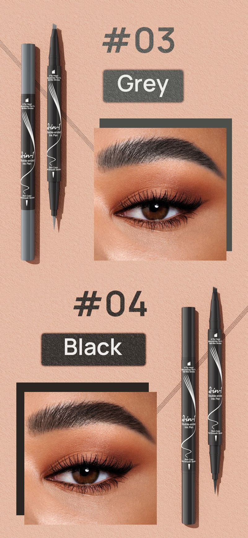 Double Headed Eyebrow Pencil, Quick Drying, Sweat Resistant, Non Smudging, With Eyebrow Brush And Split Liquid Eyebrow Pencil_voghion.com