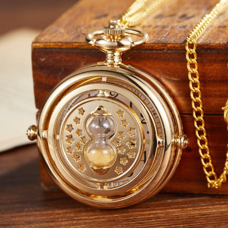 Goldfarbene große Skelett-Trichter-Chronograph-Quarz-Taschenuhr als Geschenk_voghion.com