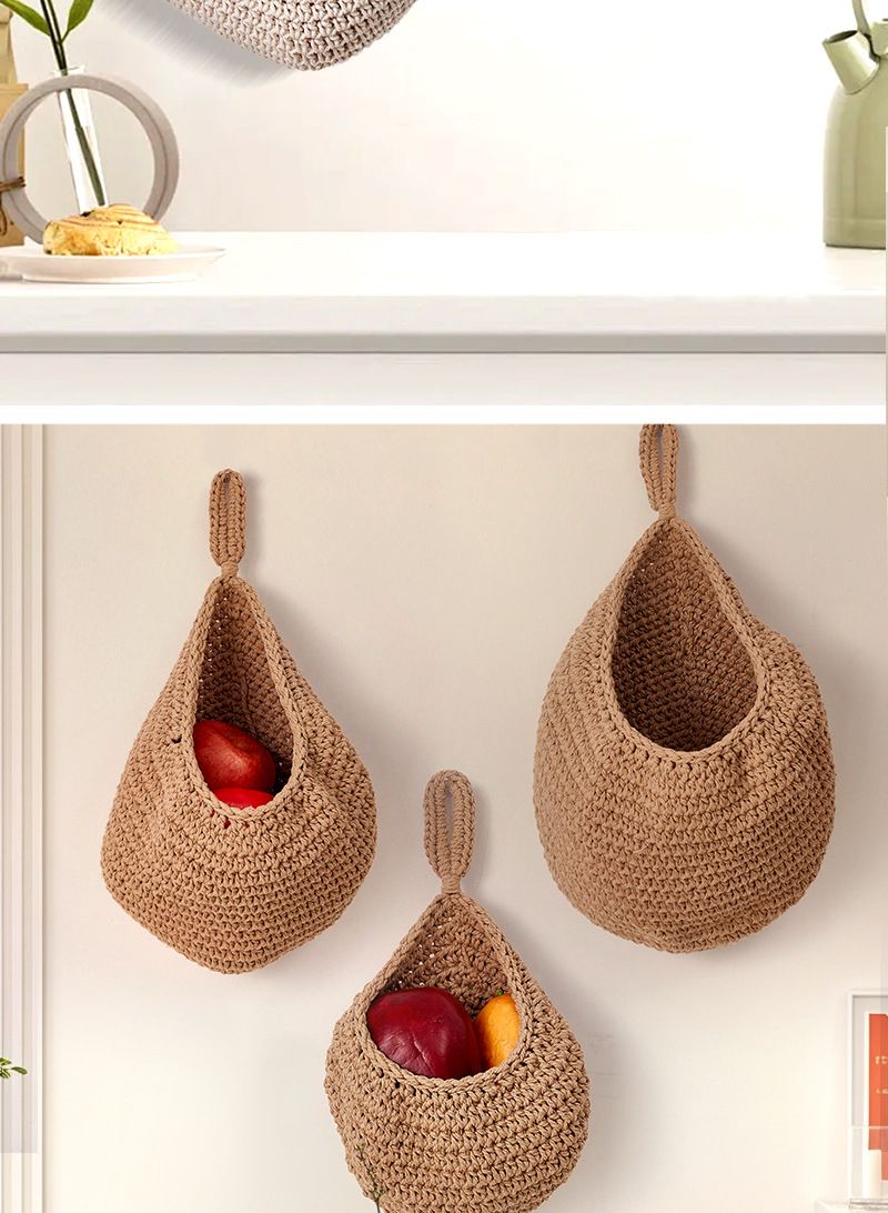 Wall-Mounted Vegetable Storage Fruit Basket Water Drop Bird's Nest Net Bag Handmade Cotton Rope Woven Wall Hanging_voghion.com