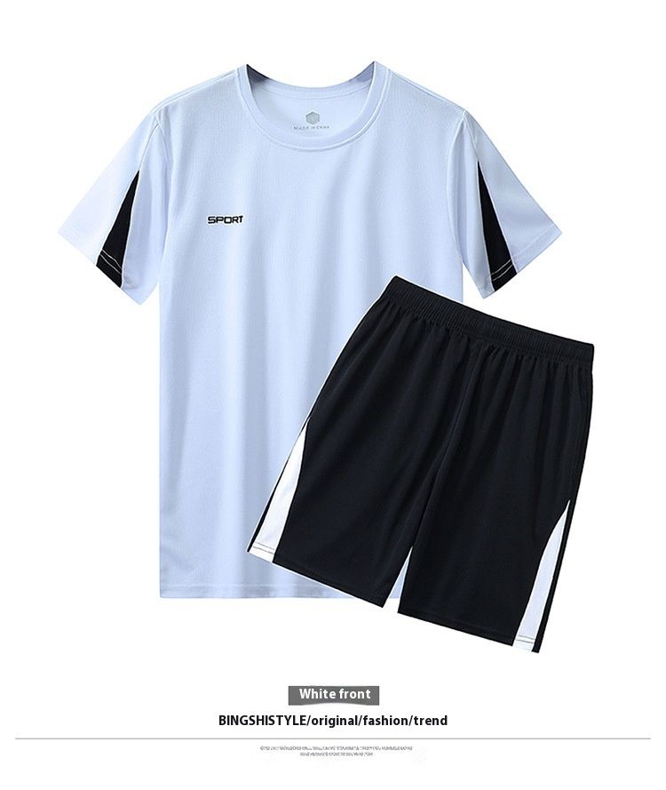 Outdoor 2024 Neues Kurzarm-T-Shirt-Set für den Sommer für Herren, schnelltrocknend, zweiteilig, locker und atmungsaktiv, lässige Laufsportbekleidung_voghion.com