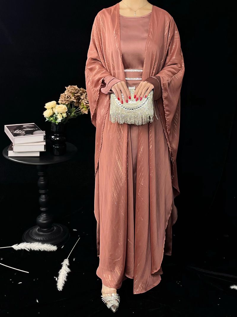 Ženska oblačila Ženska muslimanska oblačila Abaya Gold Nit obleka Svetleče zunanje krilo obleka Elegantna_voghion.com
