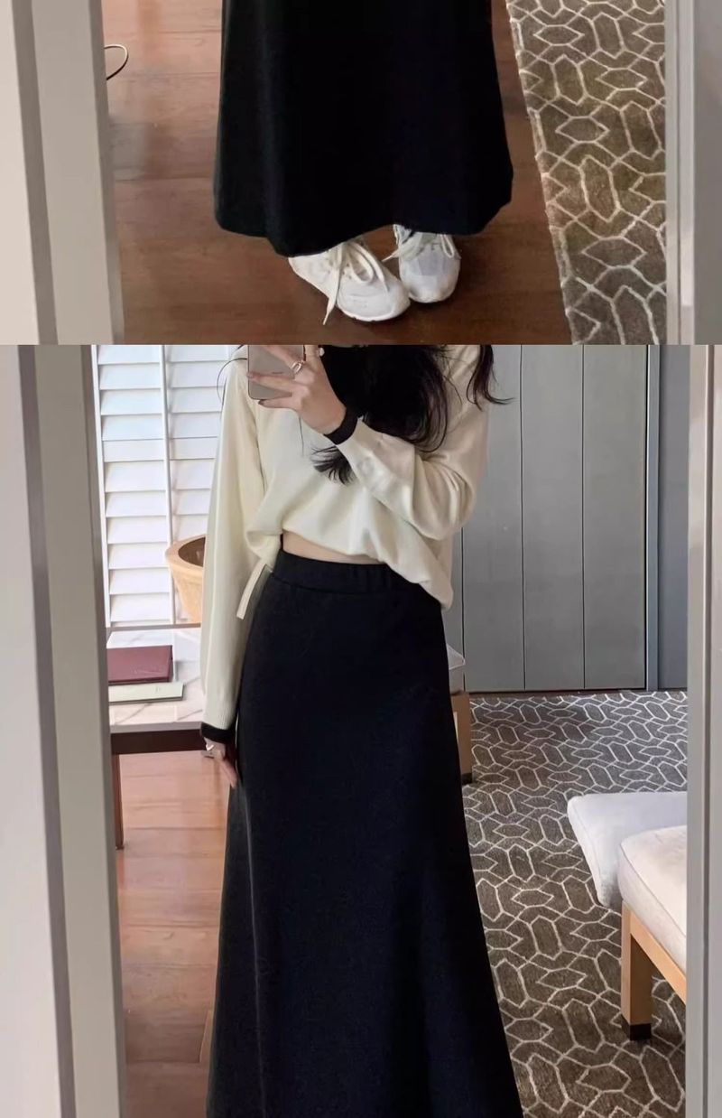 GraceChic GraceChic GraceChic Grijze Midi Dames Lente Herfst Winter Nieuwe Stijl Elegante Hoge A-lijn Zeemeermin Slanke Elastische Taille Rok Eendelig_voghion.com