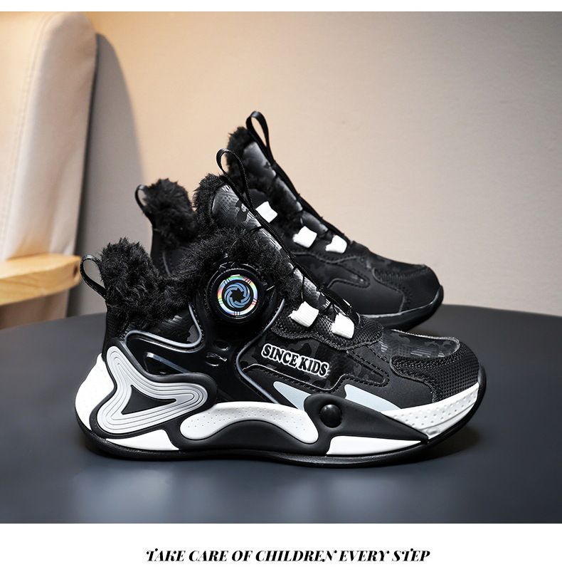 Boys' casual sports shoes Winter leather surface waterproof and velvet warm students Small and medium-sized children's sports shoes_voghion.com