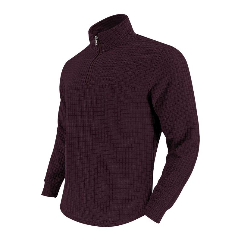 Men's Casual Pullover Sweatshirt With Jacquard Design, Stand Collar & Half-Zip, Loose Fit, Autumn/Winter Essential_voghion.com