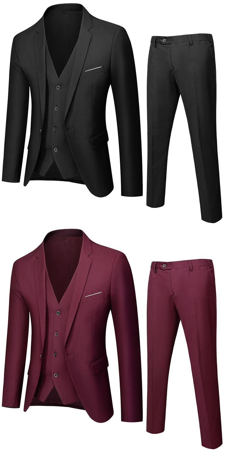 Men's business casual wedding groom's dress, vest, suit, solid color three piece set_voghion.com