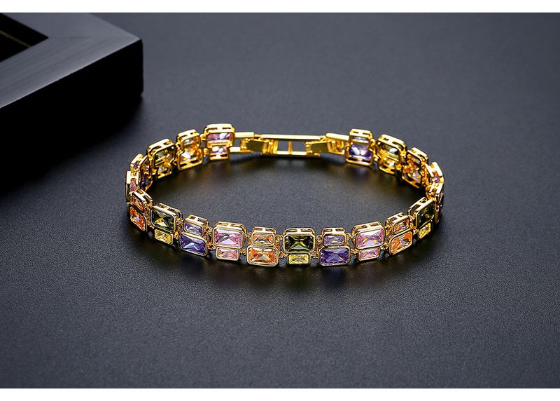 Women's Jewelry Dopamine Double-Layer Colorful Square Zirconia Bracelet – Light Luxury Geometric Cuff For Stacking & Statement Style_voghion.com