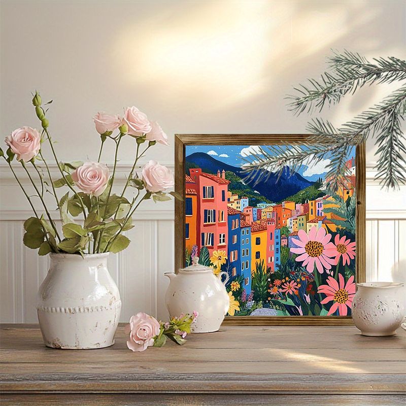 "8x8" Boho Flower Market Wood Sign - Retro Framed Wall Art For Kitchen, Garden & Office | Summer Decor | Holiday Gift_voghion.com