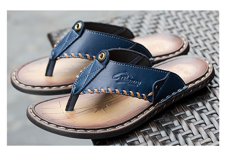 【 Vera pelle bovina cucita a mano 】 Pantofole a spina di pesce, sandali in pelle alla moda, sandali da uomo antiscivolo per uso esterno_voghion.com