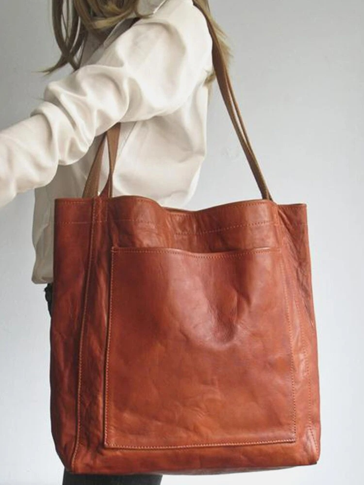 Retro oil wax leather simple all-in-one tote commuter women's bag shoulder bag_voghion.com