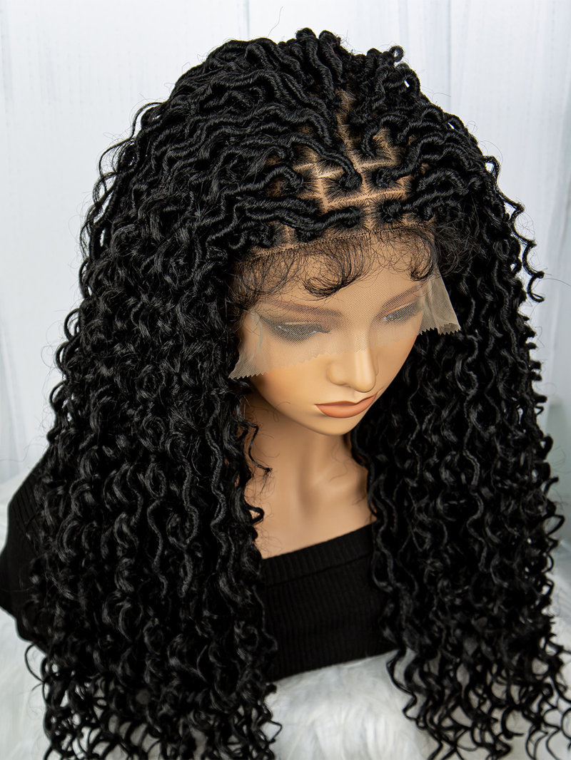 New 9*6 lace front braid head with wig 200% density Long braid mixed wave shape chemical fiber wig head cover_voghion.com