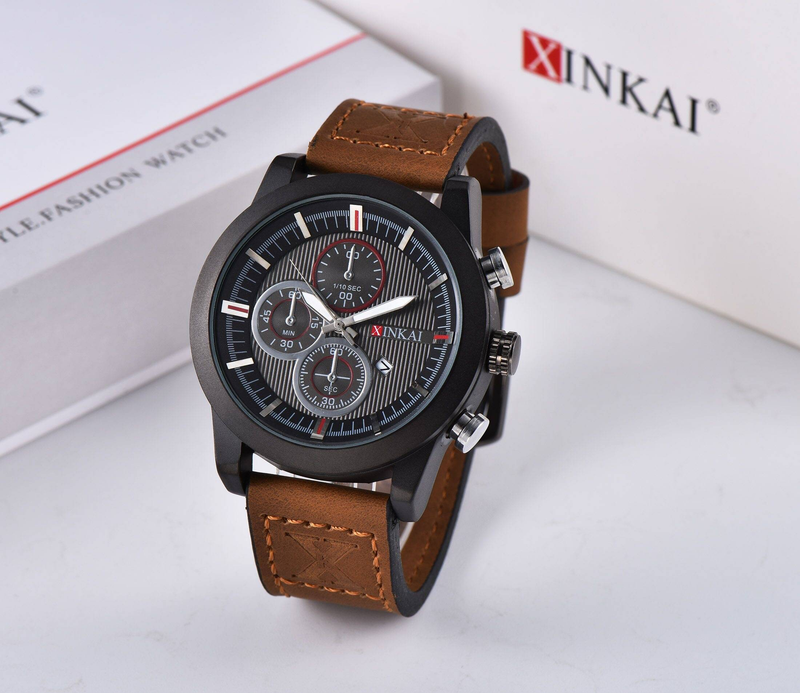Moderne Mode, trendiges personalisiertes Zifferblatt, weiches Lederarmband, High-End-Qualität, Geschäftsreisen, luxuriöse Herren-Quarzuhr_voghion.com