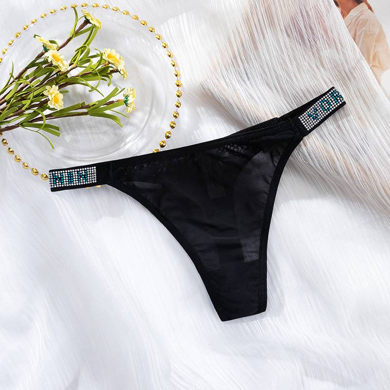 Mutandine perizoma sexy con doppio cinturino e diamanti caldi, slip traspiranti leggeri e setosi da donna_voghion.com
