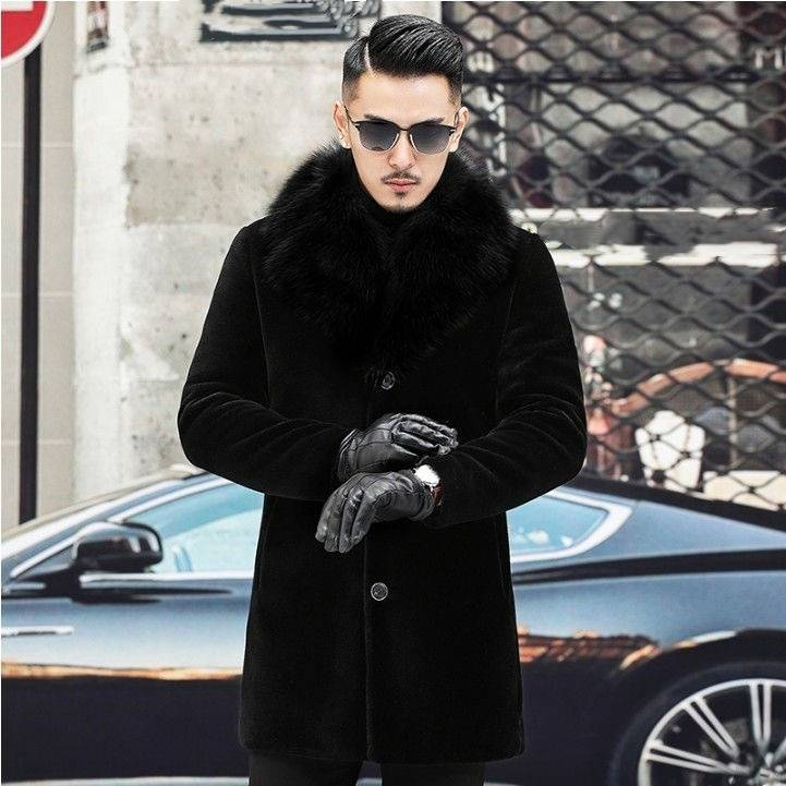 Roupas masculinas Outono e inverno Pele Casual Fino Grosso Casaco Quente Pele Moda Casaco Gola de Pele de Guaxinim_voghion.com