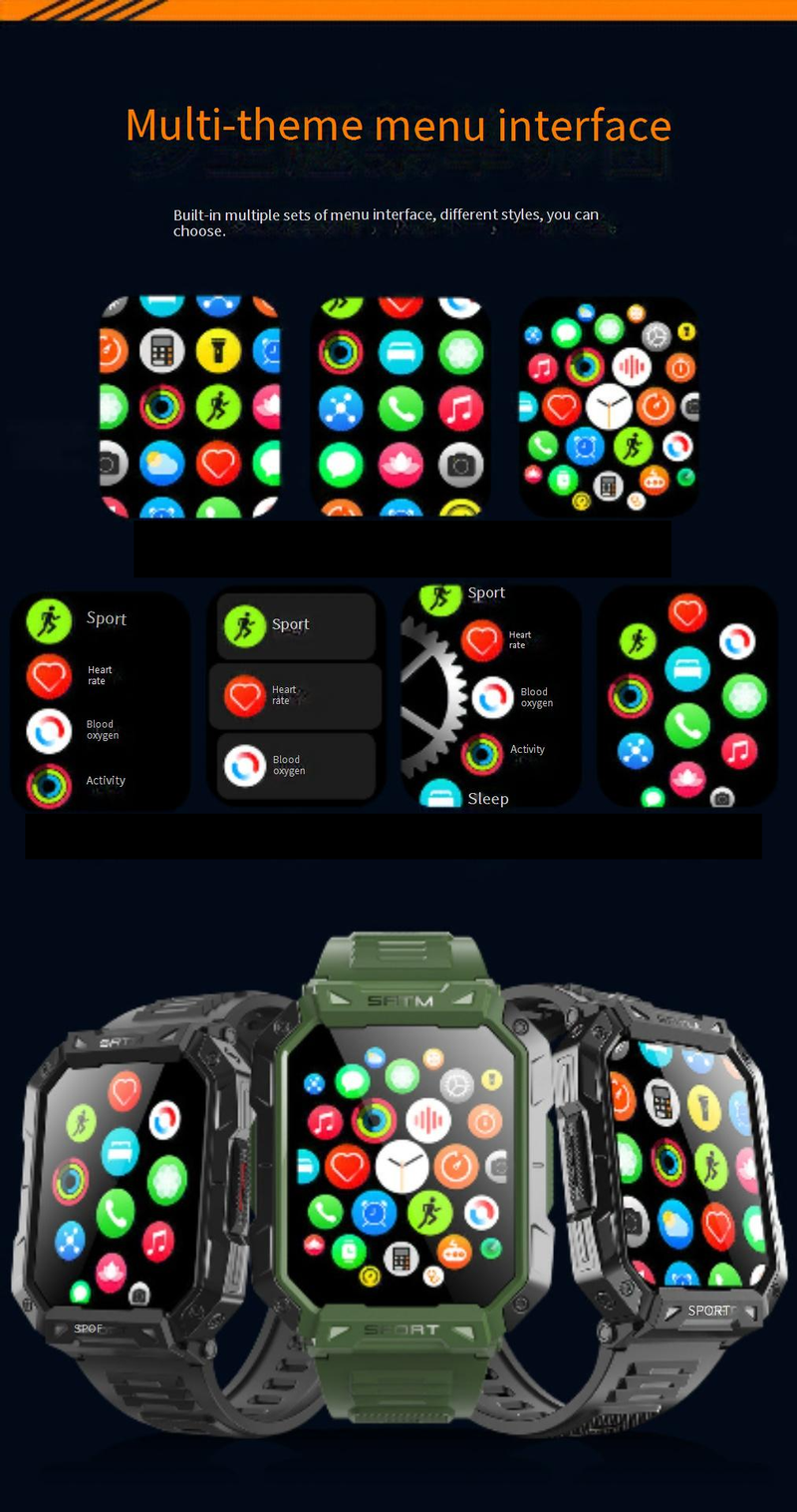 F307 Outdoor Triple Proof Smart Watch Bluetooth Chiamata Cardiofrequenzimetro Braccialetto Sportivo 2.1 Pollici Glicemia Non Invasiva_voghion.com