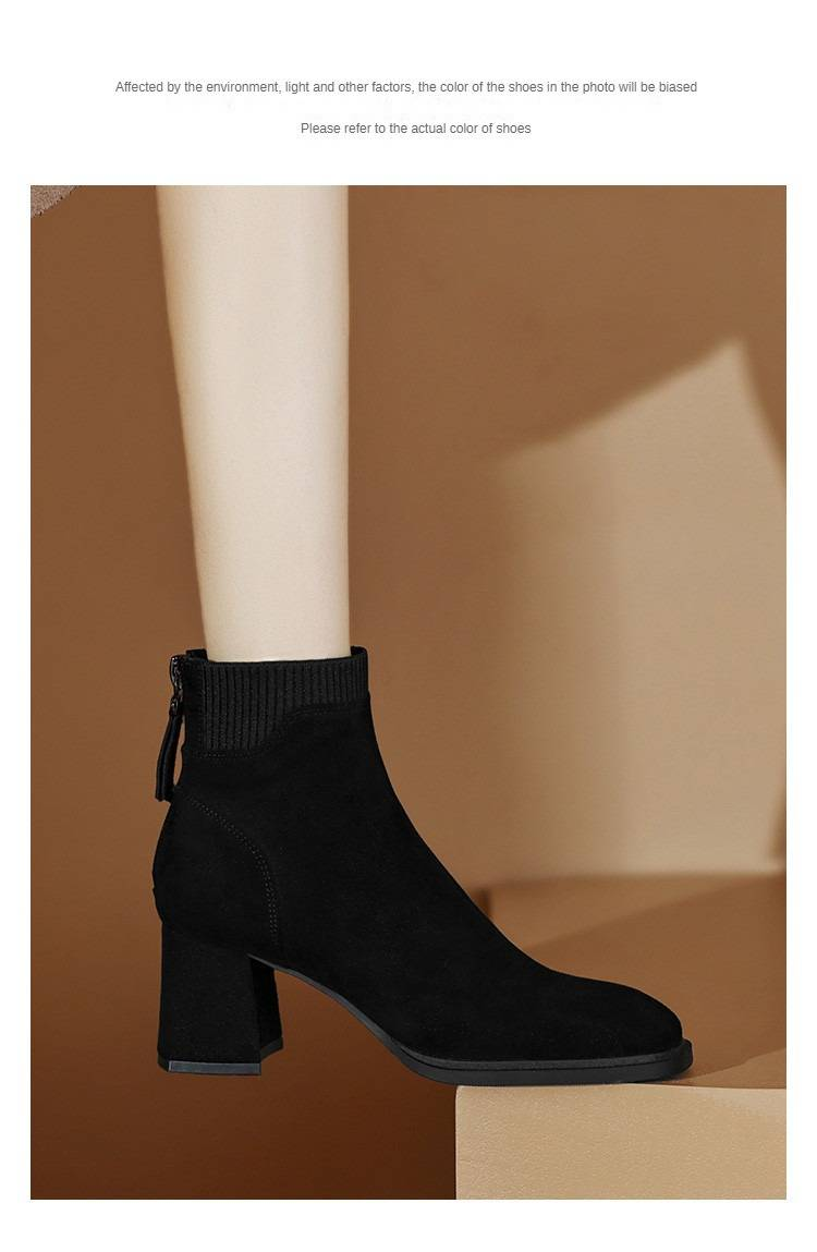 Cameido 2024 New High-heeled Boots, British-style Chunky-heeled Ankle Boots for Autumn and Winter, Fleece-lined Slim Boots for Autumn and Winter_voghion.com