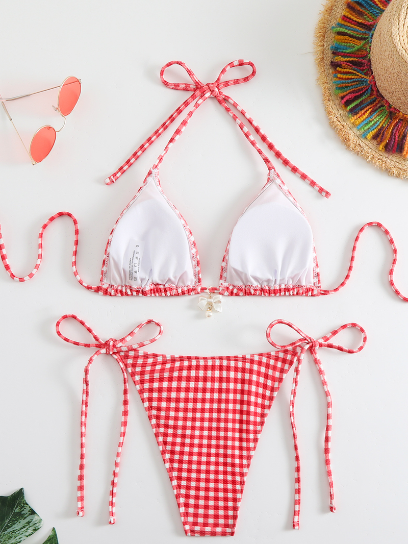 Sexy tweedelig vakantie-bikinipak voor dames met print en strik_voghion.com