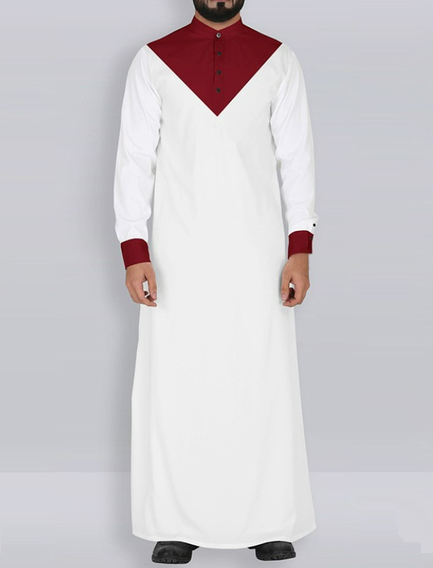 Robe masculino de malha com gola longa e botões, decoração em bloco de cores, robe alongado para homens_voghion.com
