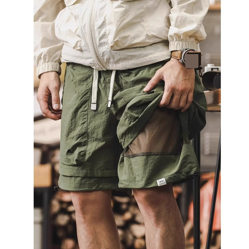Pantalones cortos de trabajo funcionales de secado rápido de seda de hielo para hombre, de verano, finos, sueltos y rectos, de color liso, de longitud media._voghion.com