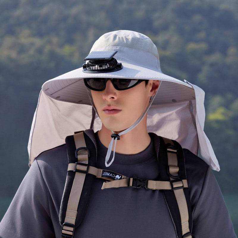 Cappello da pesca e alpinismo, cappello da sole oversize con ventaglio solare, protezione per il collo a scialle, cappello da pescatore con protezione solare_voghion.com