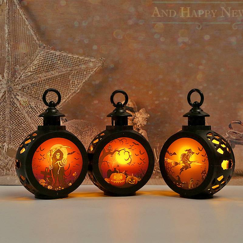 Halloween Pumpkin Lanterns, Round Lanterns, Hand-held Night Lights, Terrifying Atmosphere Fabric, Witch Skeleton Figurehead Props_voghion.com