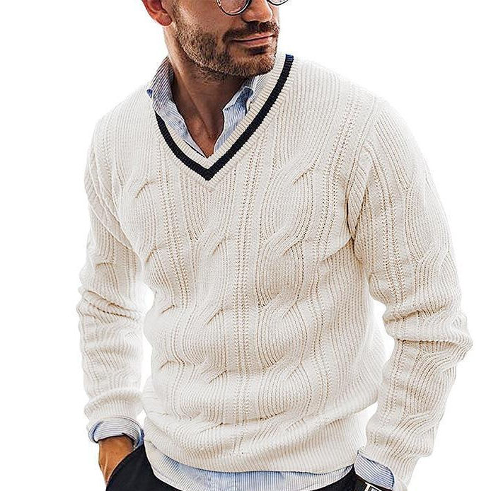Herren-Slim-Fit-Pullover mit V-Ausschnitt | Acryl-Strickpullover | Gerippter Saum & lässige Eleganz (Winter-Essential)_voghion.com