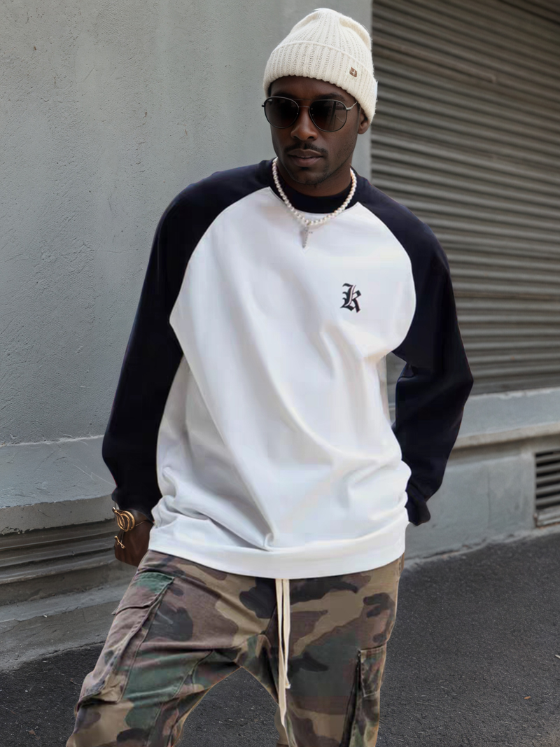 Herren Trendy Schwarz-Weiß Kontrast Herrenmode Lässige Persönlichkeit Street Style Raglanärmel Langarm T-Shirt_voghion.com