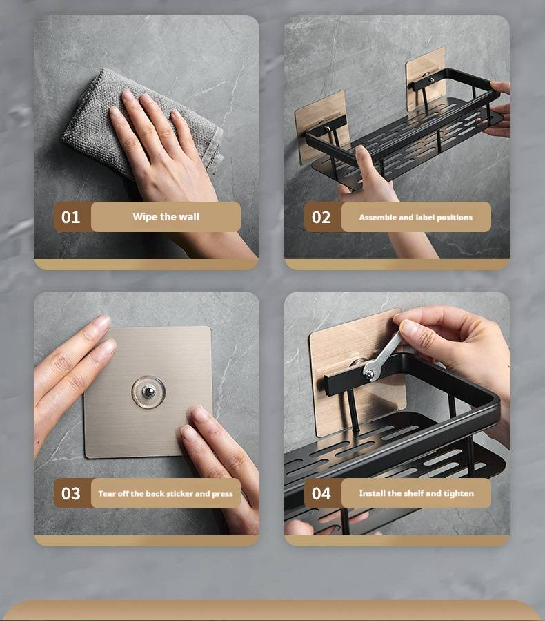 Wall-Mounted Bathroom Shelf – Rustproof Aluminum Organizer With Hooks (3-Tier Space-Saving Design, No-Drill Installation, Holds 15 Lbs)_voghion.com