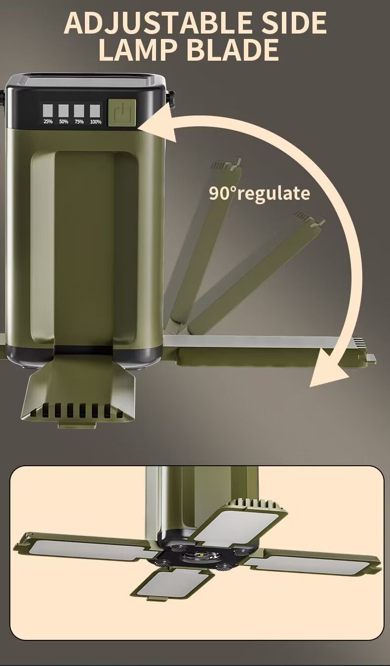 Portable Solar Camping Lantern With 2000mAh Battery - 4-Leaf Foldable LED Light For Outdoor, Emergency & Nighttime Ambiance_voghion.com