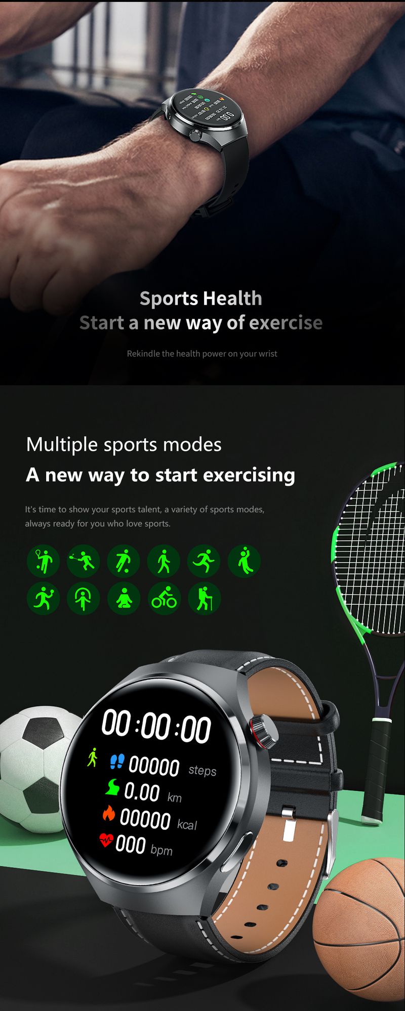 Montre connectée pour homme 2026 : écran HD, suivi de la santé, appels Bluetooth, assistant vocal, idéale pour le sport._voghion.com