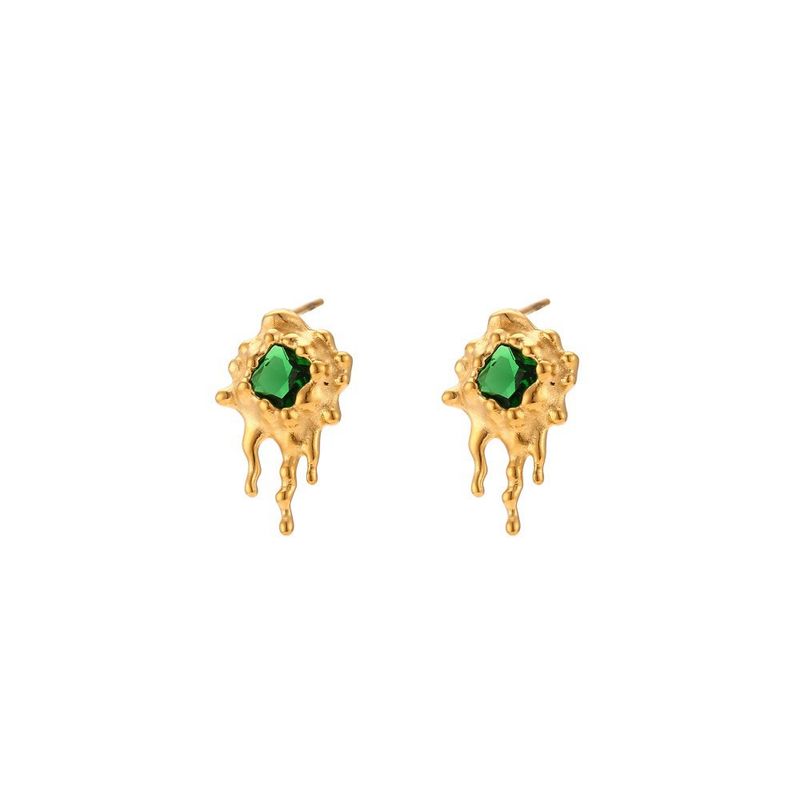 Irregular Zircon Inlaid Thick C-Shaped Hoop Stainless Steel Gold-Plated Fashion Commuter Earrings For Women_voghion.com