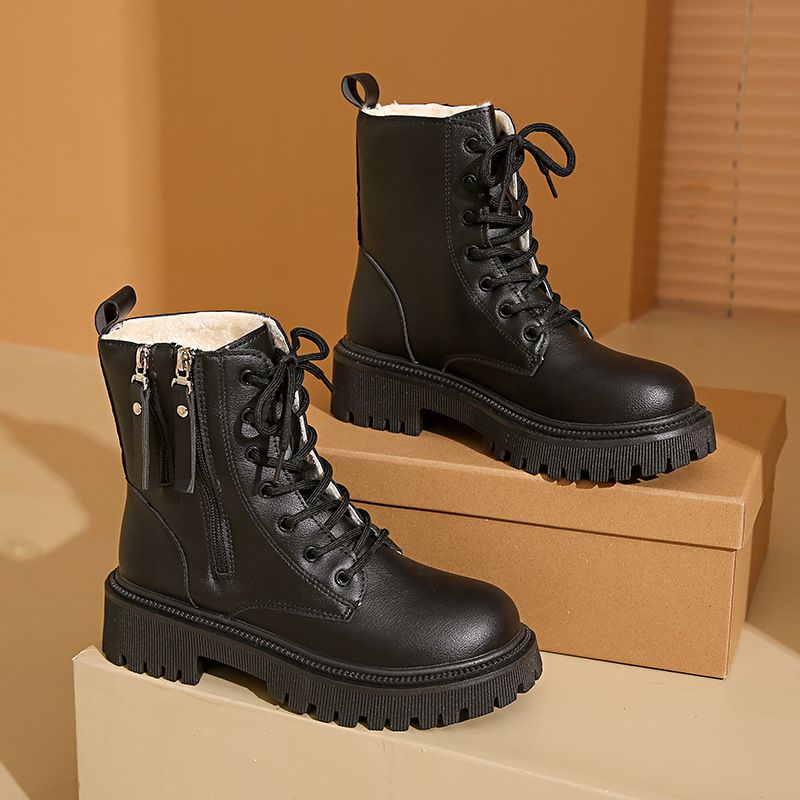 Vendita calda scarpe da donna con lacci autunno punta rotonda piattaforma solida impermeabile barile corto grande taglia nudo_voghion.com