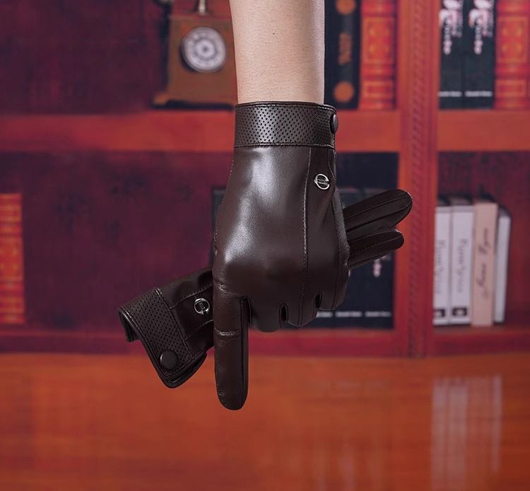 Guanti in pelle importati per equitazione all'aperto in inverno, guida con le mani strette, guanti sottili in pelle di pecora per uomo, touchscreen spesso per tenere al caldo_voghion.com