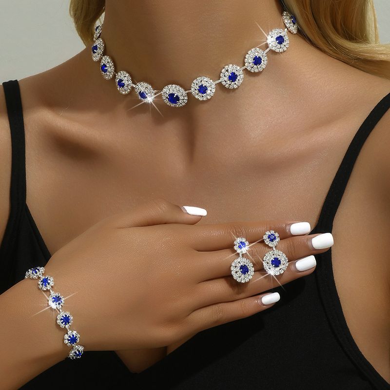 European and American fashion bride sets, wedding accessories, necklaces, earrings, bracelets, navy blue minimalist sets, dress accessories_voghion.com