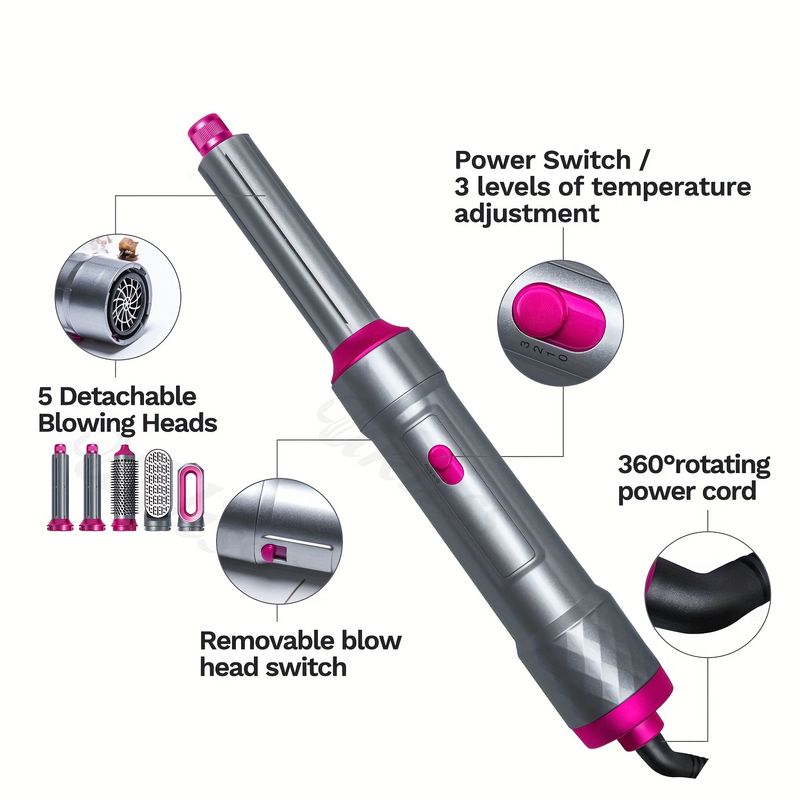 5-in-1 Hot Air Styling Brush Set – Multi-Functional Hair Dryer, Curler, Straightener, And Volumizer, Gifts For Women_voghion.com