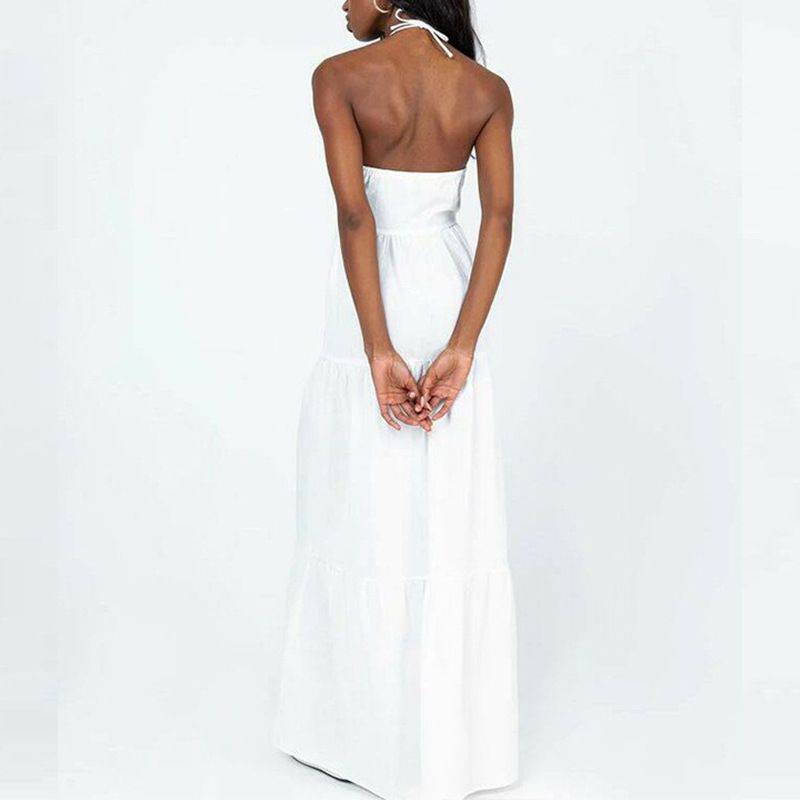 Abito estivo da donna con scollo a V e scollo a V bianco 2025, stile bohémien_voghion.com