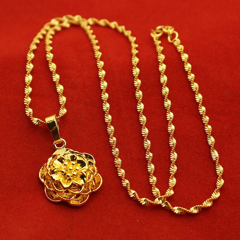 Pendentif fleur de voiture en or collier pendentif femme en laiton plaqué or chaîne de clavicule ondulation de l'eau pendant longtemps ne se décolore pas bijoux_voghion.com