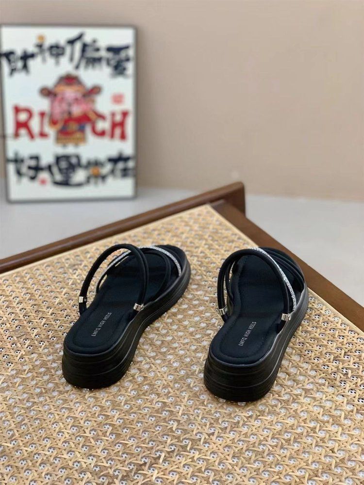 Strass Una parola Drag Femmina Muffin Tacco Pendenza Due Indossare Spiaggia Versatile Indossare Ciabatte Fresche_voghion.com