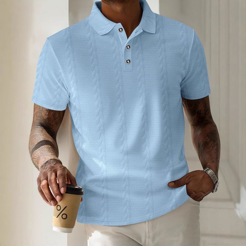 Men's Clothing Summer Polo Shirt T Shirt Simple Solid Color Men's Button Jacquard Short Sleeved Tops Men_voghion.com