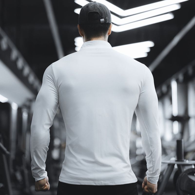 Camiseta de manga larga para hombre, ropa deportiva de primavera y otoño, para correr, fitness, ejercicio, elástica, de secado rápido, con cremallera y color liso_voghion.com