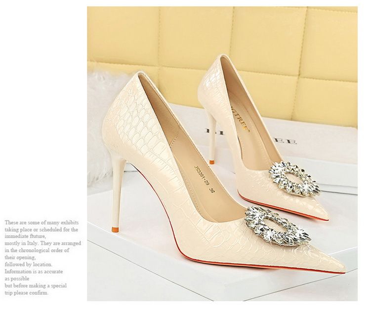 3391-K29 Fashionable High Heels With Thin Heels, Shallow Mouth, Pointed Toe, Lacquer Skin, Snake Pattern, Water Diamond_voghion.com