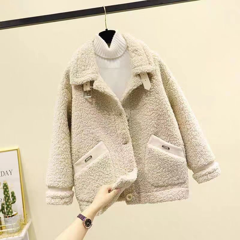 Women's Clothing autumn and winter granular fleece plus velvet thickened small size large loose warm coat _voghion.com