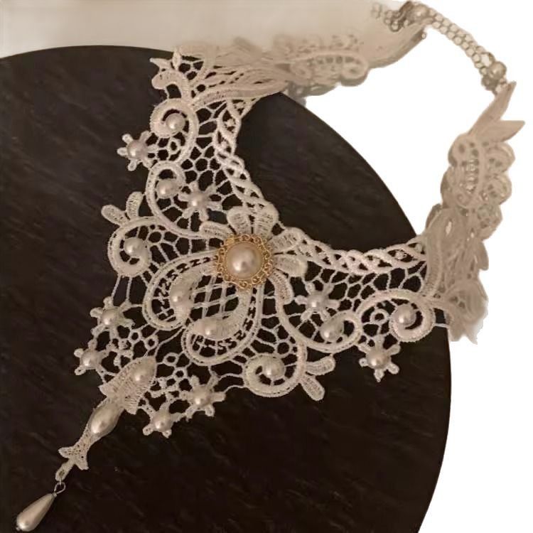 Neue übertriebene schwarze Gothic-Spitze-Halskette für Damen, modisch, dunkle Schlüsselbeinkette_voghion.com