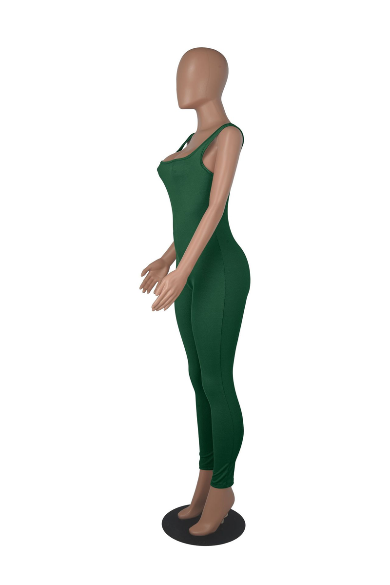 Damen Effenfaarweg Äermellose Vest Romper Fuedem Quadrateschen Ausschnëtt Récklos Hüftlift Slim-Fit Romper_voghion.com