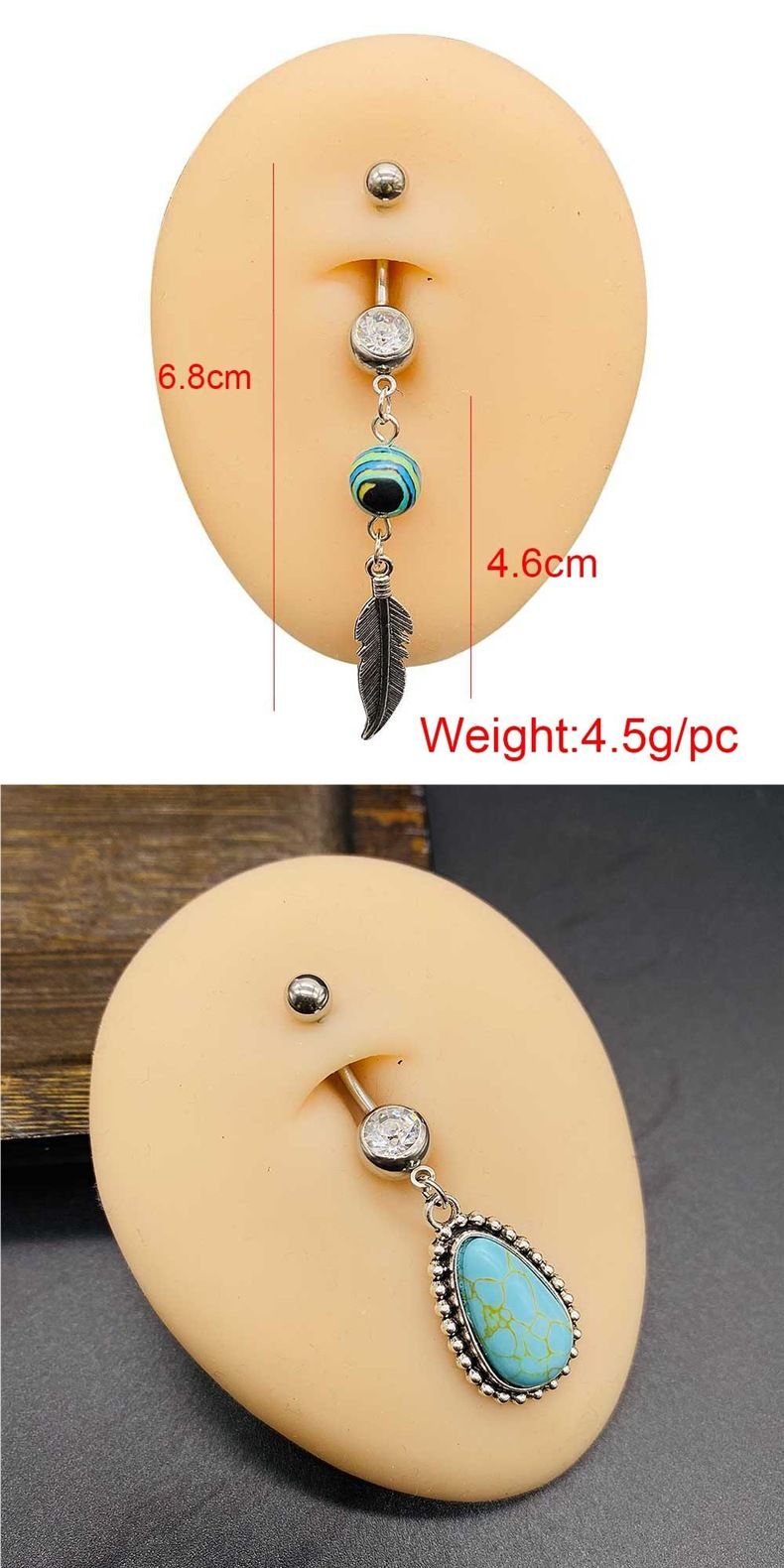 Nuovo piercing all'ombelico con ciondolo a forma di piuma turchese in acciaio inossidabile, a forma di cactus, farfalla, cuore, stella marina_voghion.com