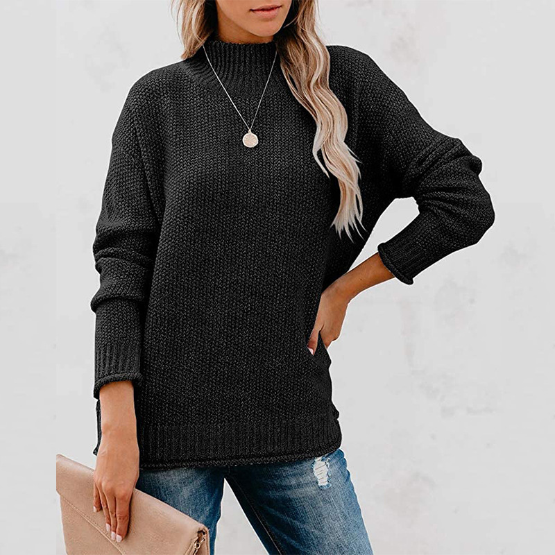 Women's turtle neck lady solid color temperament commuter knit top women's sweater_voghion.com